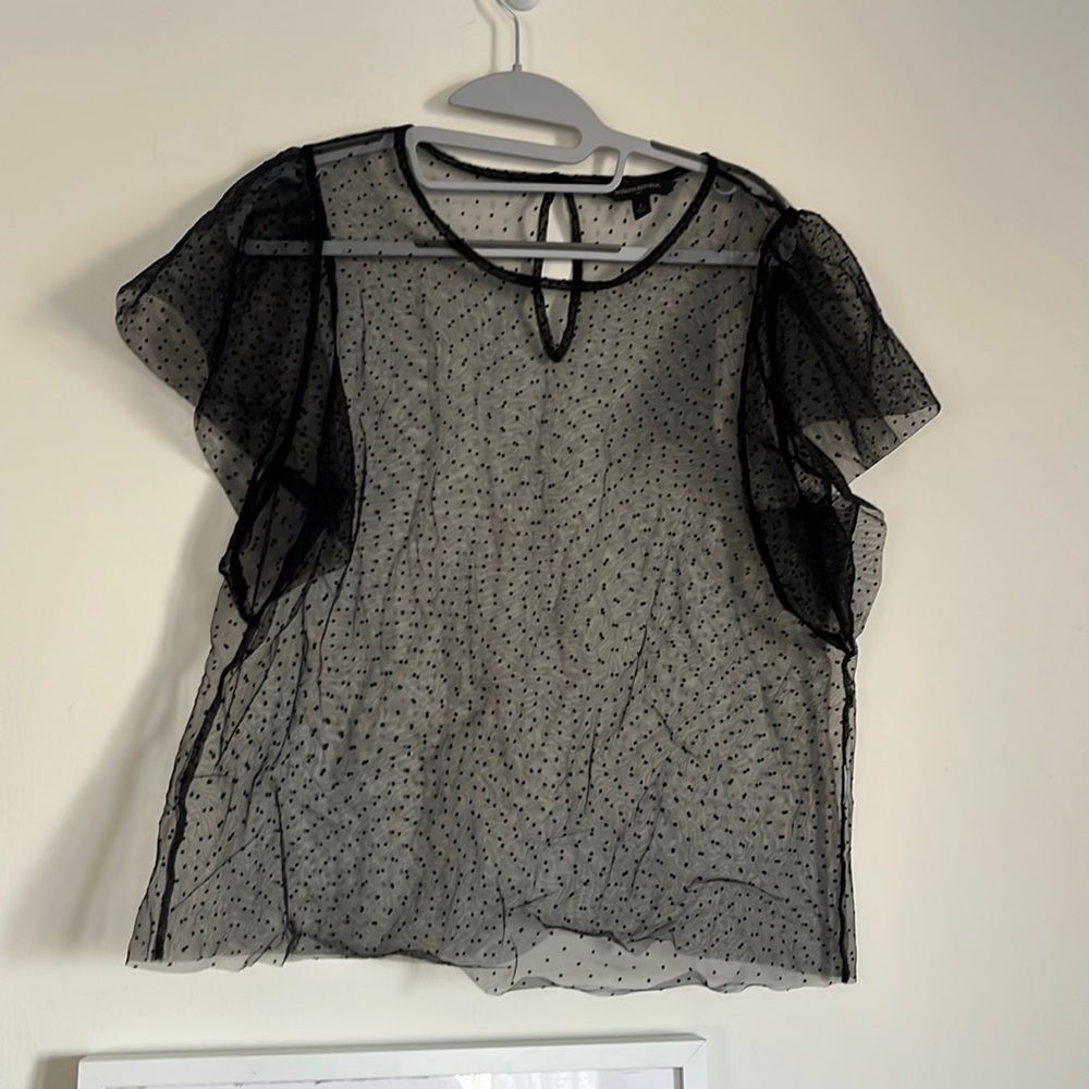 Sheer black dotted top with flutter sleeves Banana Republic Sz L